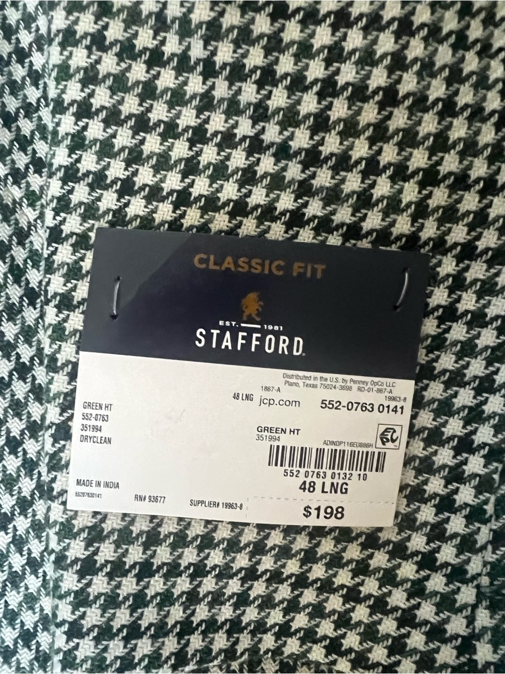 Stafford Classic Green Houndstooth Sport Coat-Size 48L - Picture 3 of 13